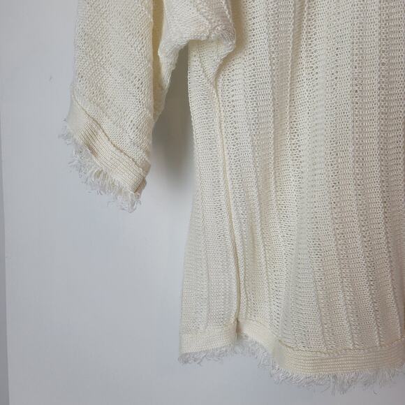 Coldwater Creek Cream Linen Open Knit Dolman Sleeve Fringe Sweater Small Petite - Picture 5 of 7